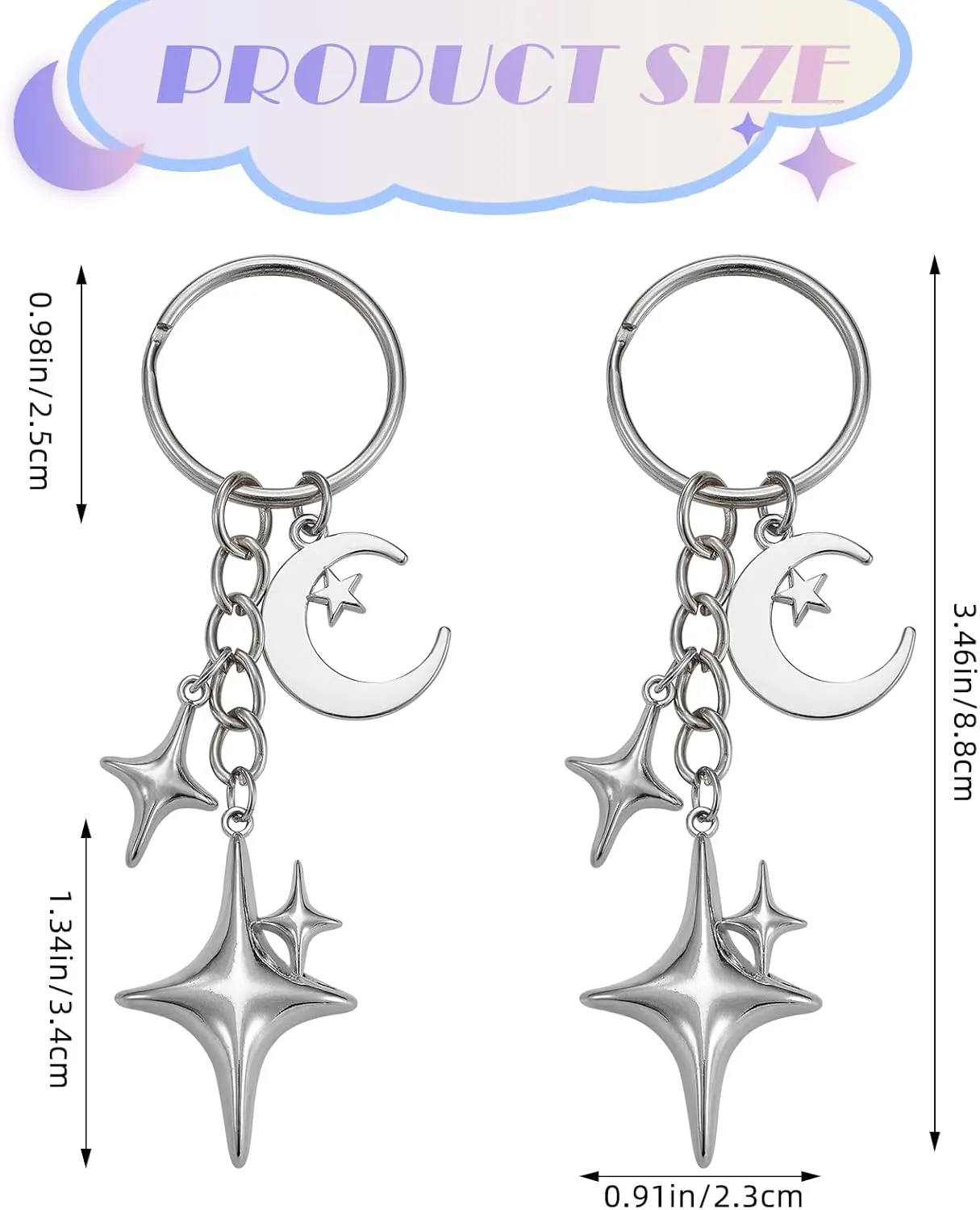 2 Pcs Cute Star Moon Keychain Car Keychain Portable for Women Keychains Bag Accessories Holiday Gifts