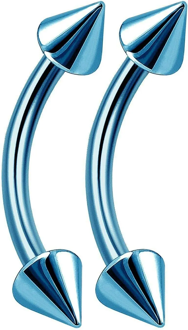2PCS 16G Surgical Steel Metallic PVD Spike Curved Barbell Eyebrow Ring Vertical Labret Lip Tragus Helix Belly Daith Rook Earring Piercing Jewelry 8mm 5/16 Inch