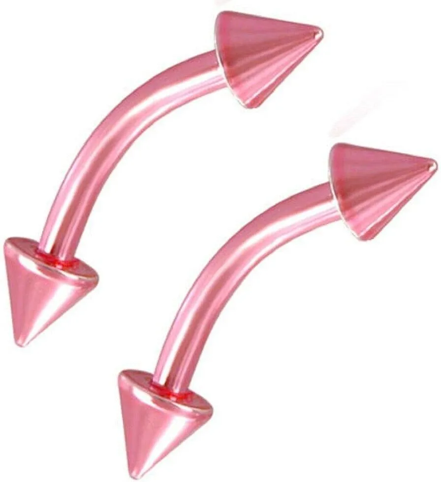 2PCS 16G Surgical Steel Metallic PVD Spike Curved Barbell Eyebrow Ring Vertical Labret Lip Tragus Helix Belly Daith Rook Earring Piercing Jewelry 8mm 5/16 Inch