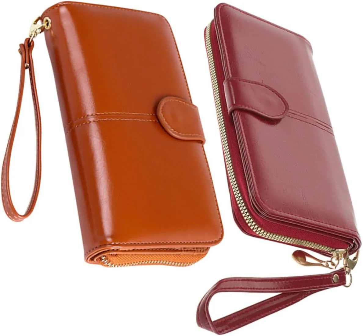 2Pcs Ladies Wallet Retro Portable Purse Oil Wax Leather Card Holder for Women Multi Function Storage Pouch for Teachers Students and Office Use