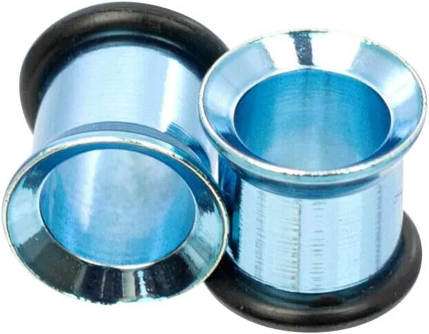 2PCS Surgical Steel 2mm-14mm PVD Metallic Aqua Single Flared Tunnels Gauges Ear Expander Stretching Kit Plugs Piercing O Ring Tunnels for Women Men