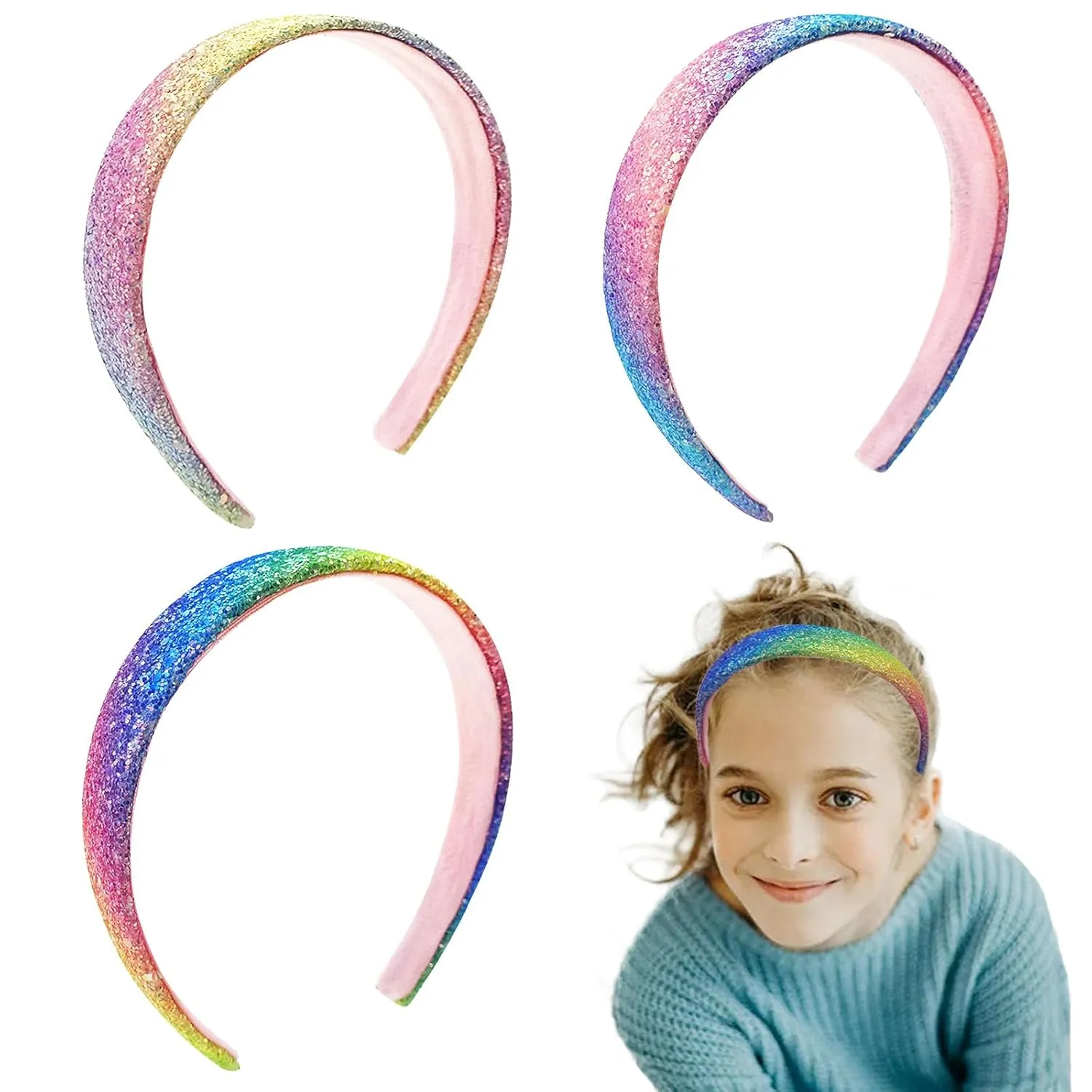 3 Pack Glitter Headbands for Women Girls,Fashion Sparkly Glitters HairBands Hair Bands Hair Hoop Hair Accessories