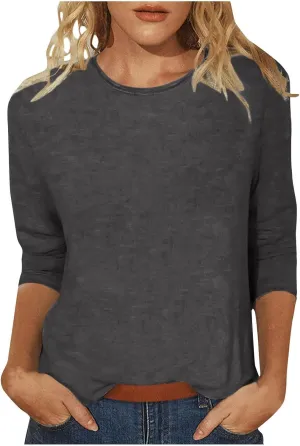 3/4 Length Sleeve Shirts for Women 2024 Casual Summer Blouses Three Quarter Length Crewneck Cute Tops Loose Pullover