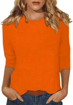 3/4 Length Sleeve Tops for Women 2025 Crewneck Casual Tunic Tops Loose Fit Shirts Blouses