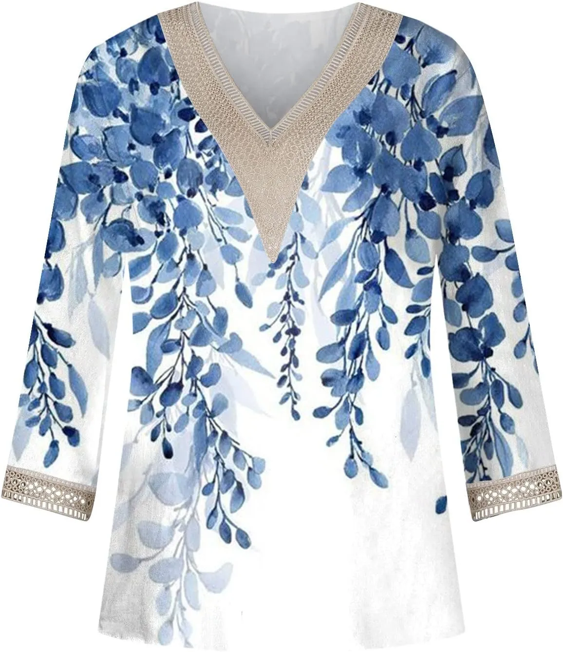 3/4 Sleeve Tee V Neck Hollow Out Women Lace Tops Half Sleeve Cropped T Shirts for Women Gradient Graphic Blouse &