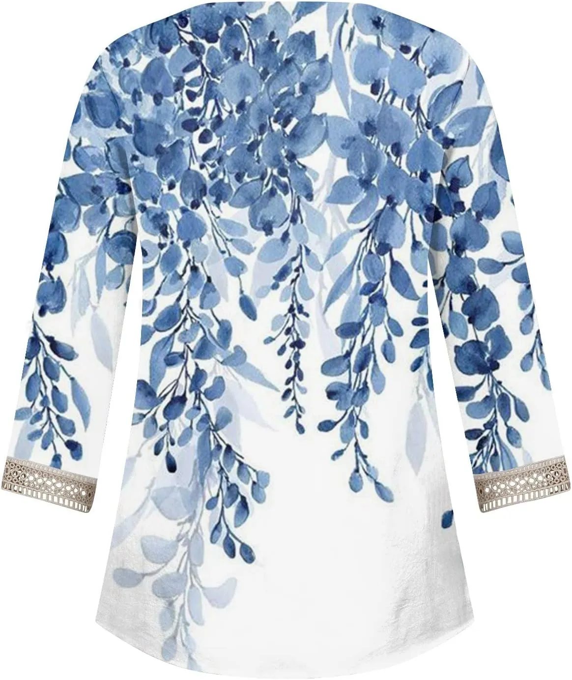 3/4 Sleeve Tee V Neck Hollow Out Women Lace Tops Half Sleeve Cropped T Shirts for Women Gradient Graphic Blouse &