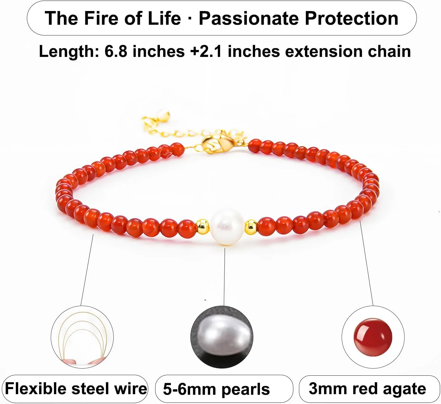 3mm Beads Adjustable Bracelet - 6.2" 2.1" Extend the regulation chain Stretch Jewelry, PE Suspension Box Case Gift for Women/Men