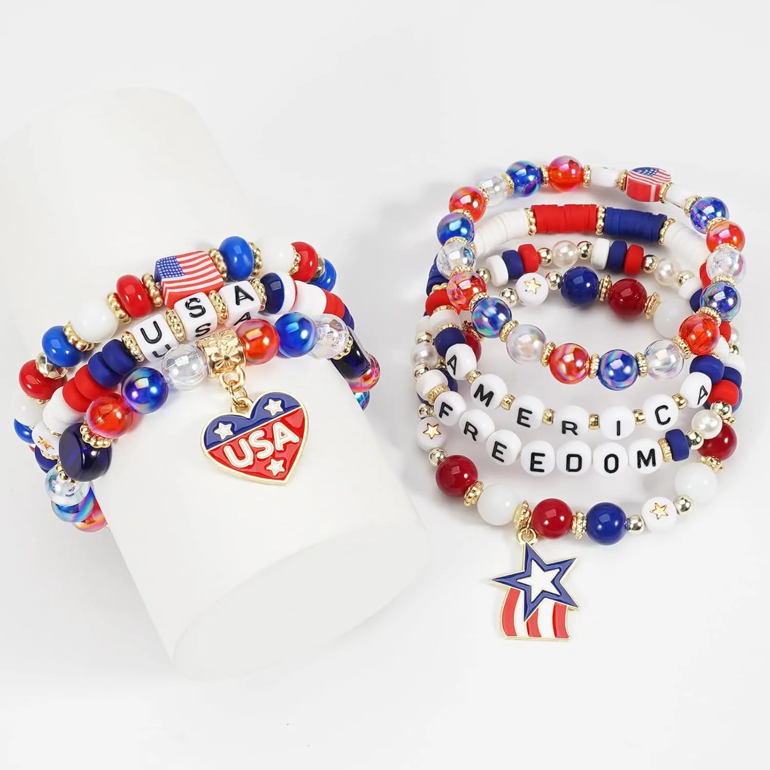 4th of July Beaded Bracelets with American Flag Stars Charms USA Jewelry