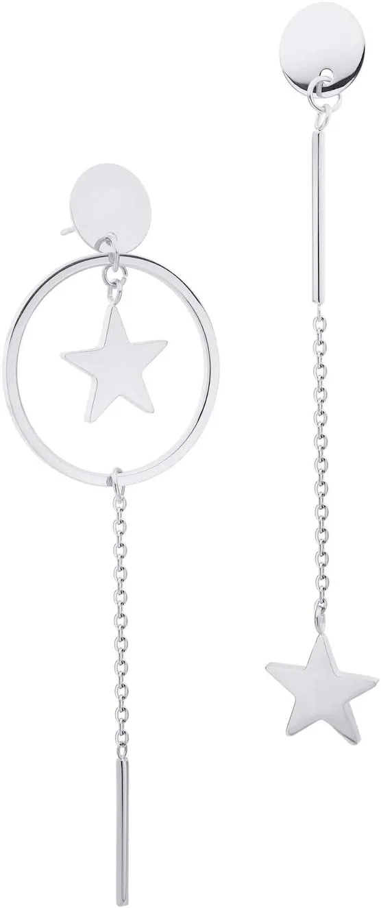 555Jewelry Stainless Steel Dangle Drop Star Tassel Earrings for Women & Ladies
