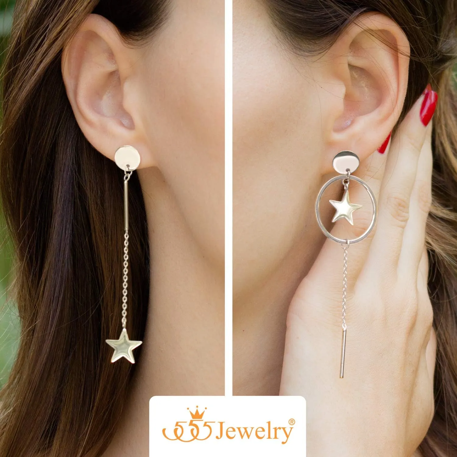 555Jewelry Stainless Steel Dangle Drop Star Tassel Earrings for Women & Ladies