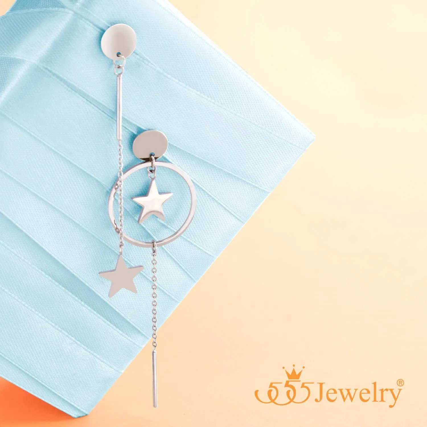 555Jewelry Stainless Steel Dangle Drop Star Tassel Earrings for Women & Ladies