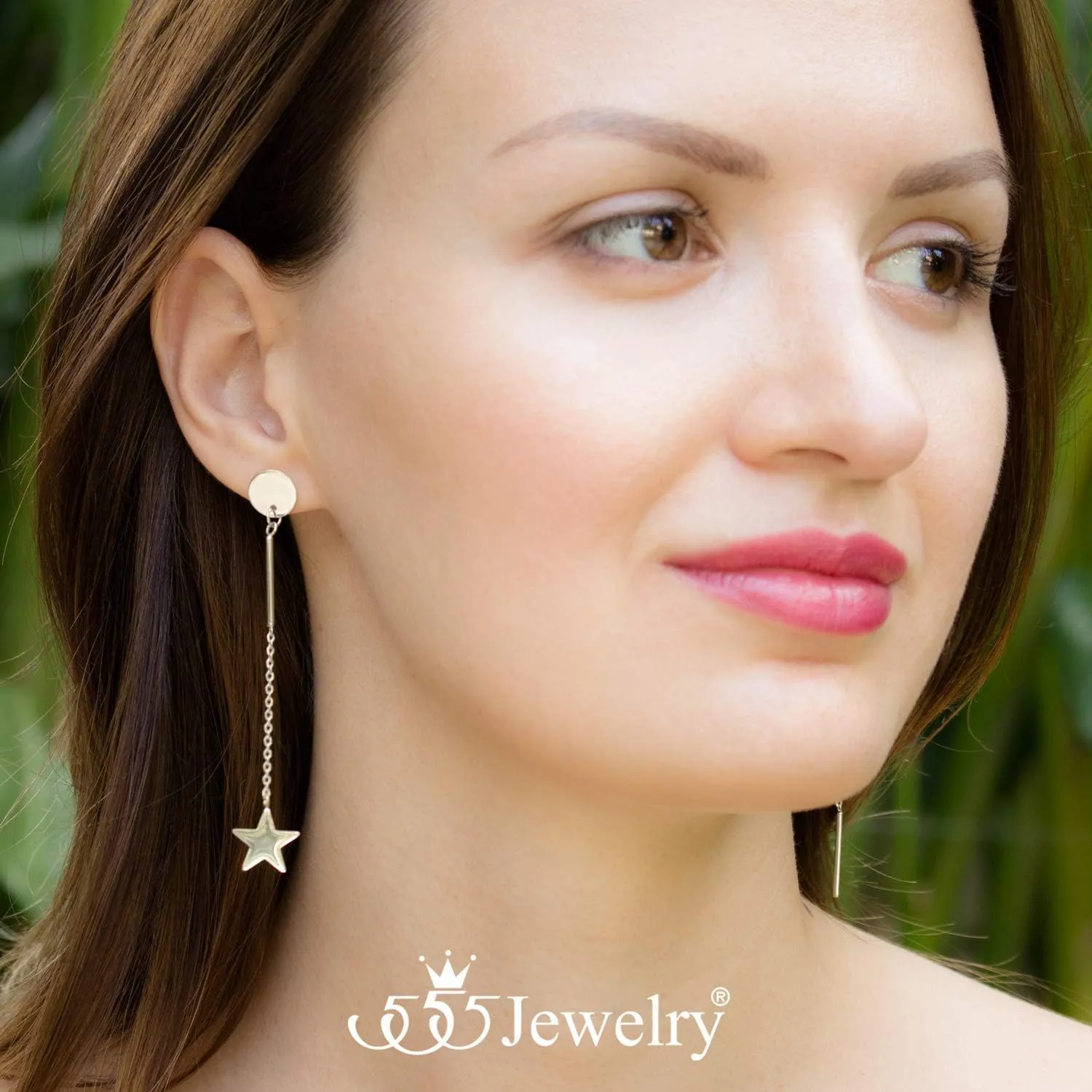 555Jewelry Stainless Steel Dangle Drop Star Tassel Earrings for Women & Ladies