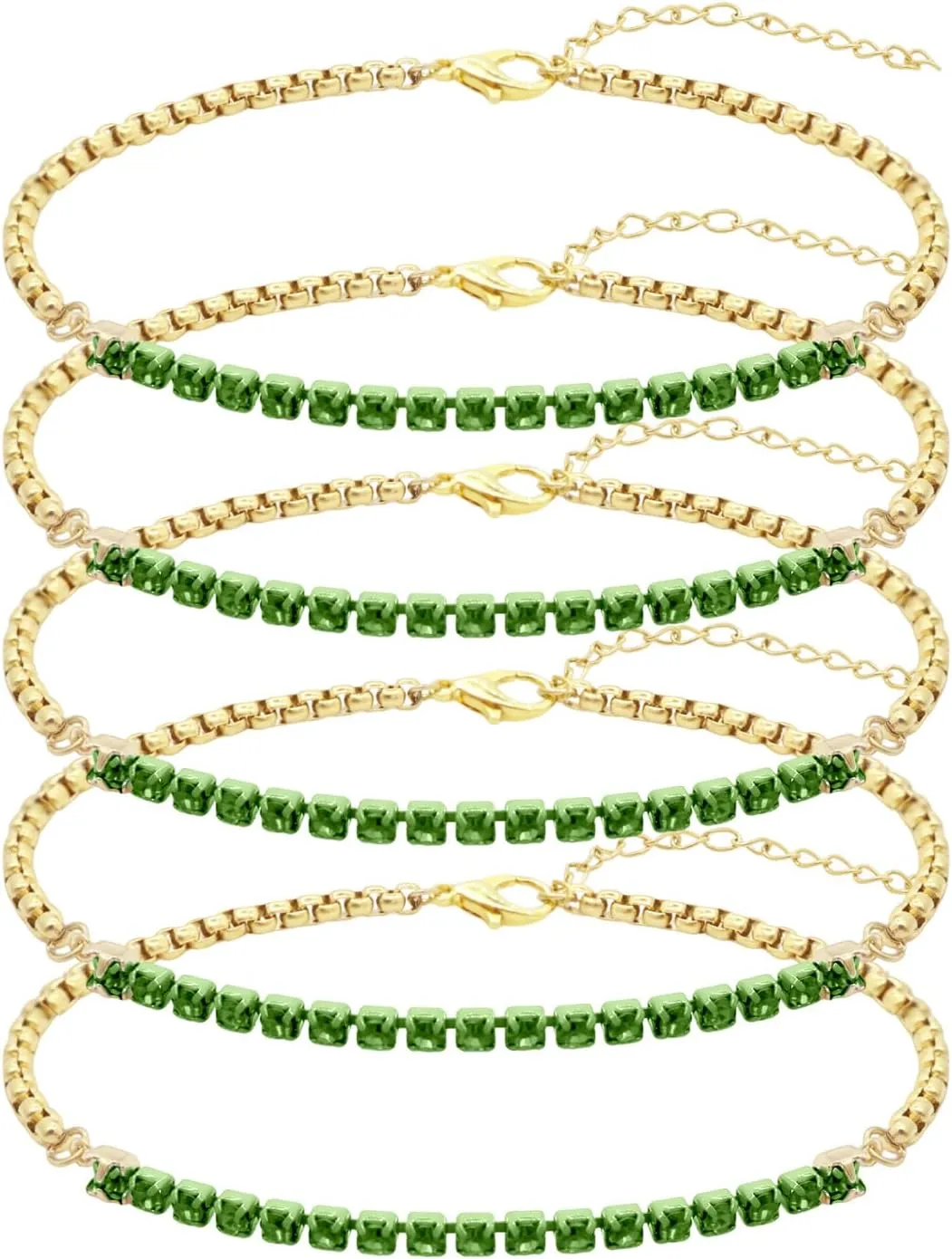 5Pcs Crystals Birthstone Bracelets for Women Dainty Gold Plated Stainless Steel Chain Link Charm Stackable Bracelet Birth Stone Bracelets to Daughter Mom Birthday Unique Jewelry Gifts