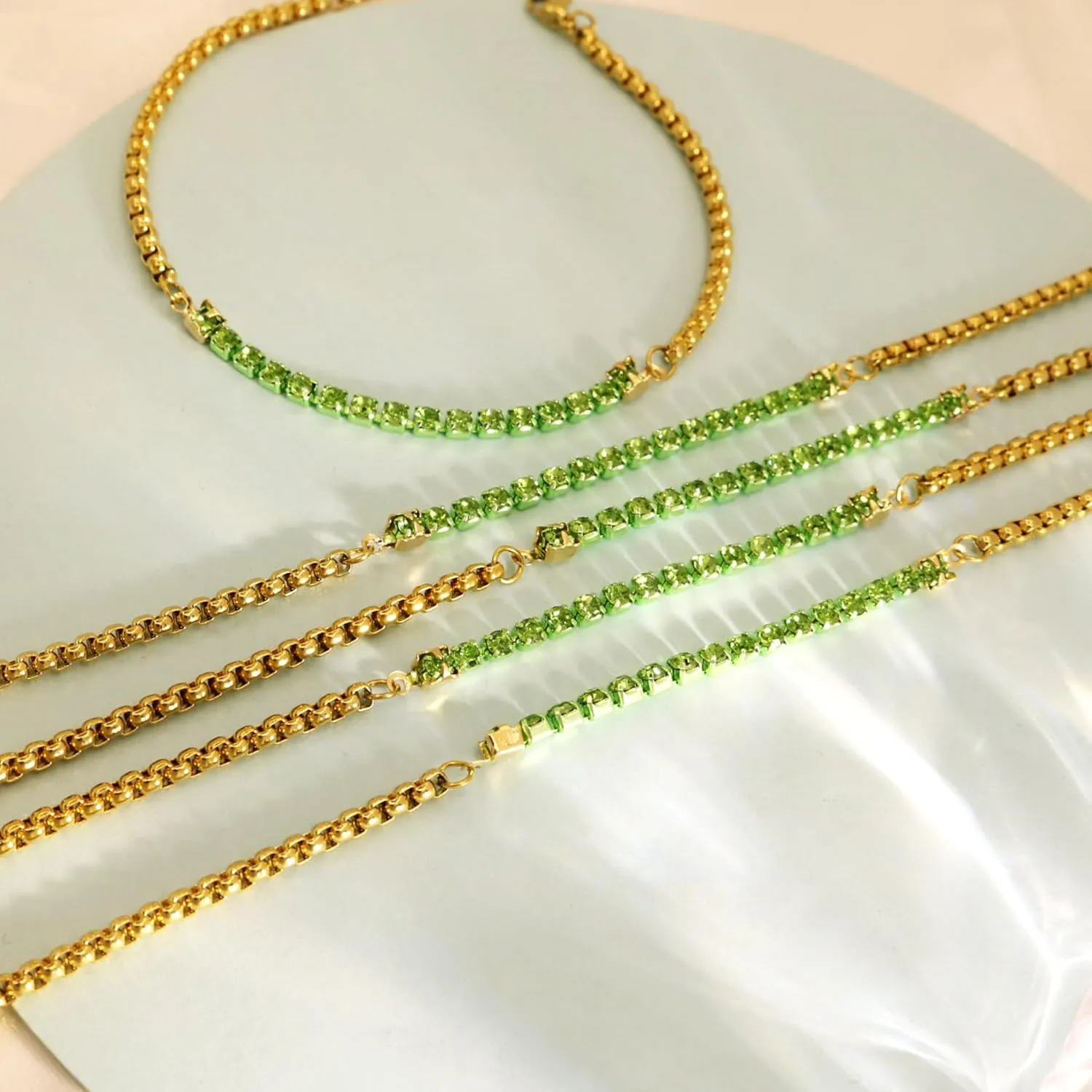 5Pcs Crystals Birthstone Bracelets for Women Dainty Gold Plated Stainless Steel Chain Link Charm Stackable Bracelet Birth Stone Bracelets to Daughter Mom Birthday Unique Jewelry Gifts