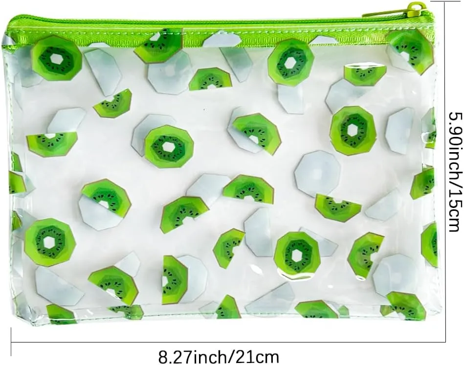 6PCS Patterned Zipper Pouch with Kiwifruit Print, Portable Mini Coin Purse, Clear Bag, Small Storage Bag Measuring 8.27 x 5.9 inches (Kiwifruit printing-6pcs)