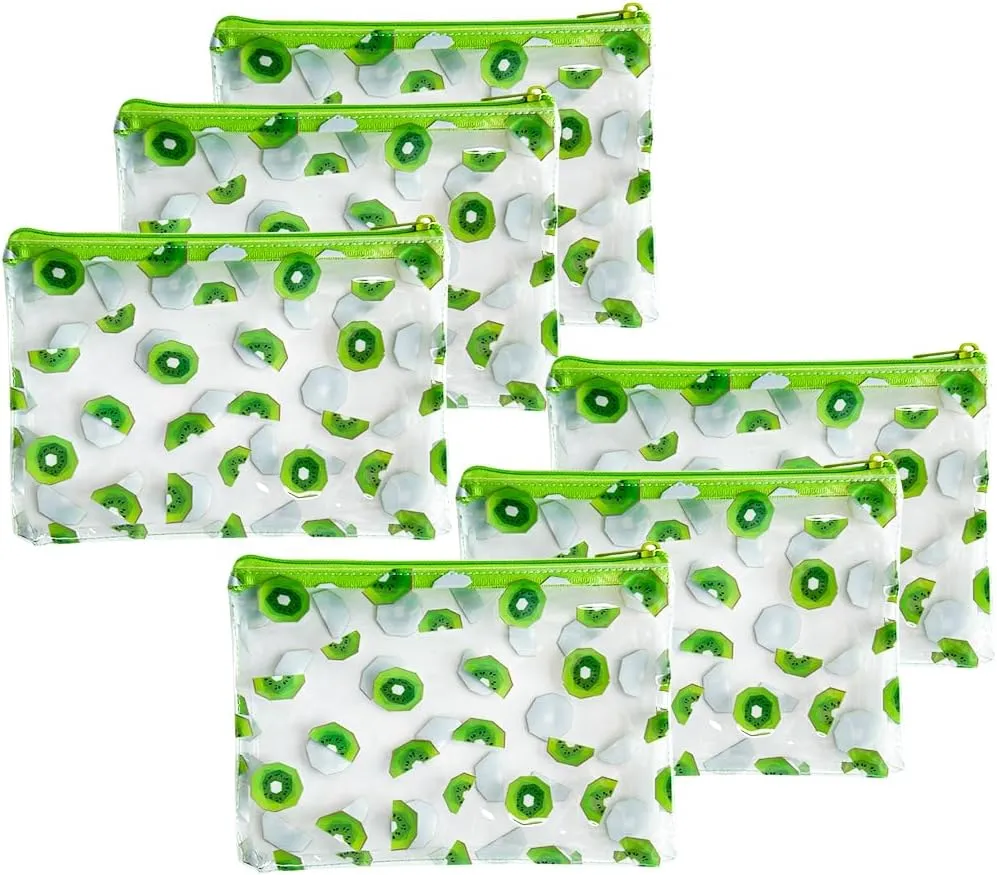 6PCS Patterned Zipper Pouch with Kiwifruit Print, Portable Mini Coin Purse, Clear Bag, Small Storage Bag Measuring 8.27 x 5.9 inches (Kiwifruit printing-6pcs)