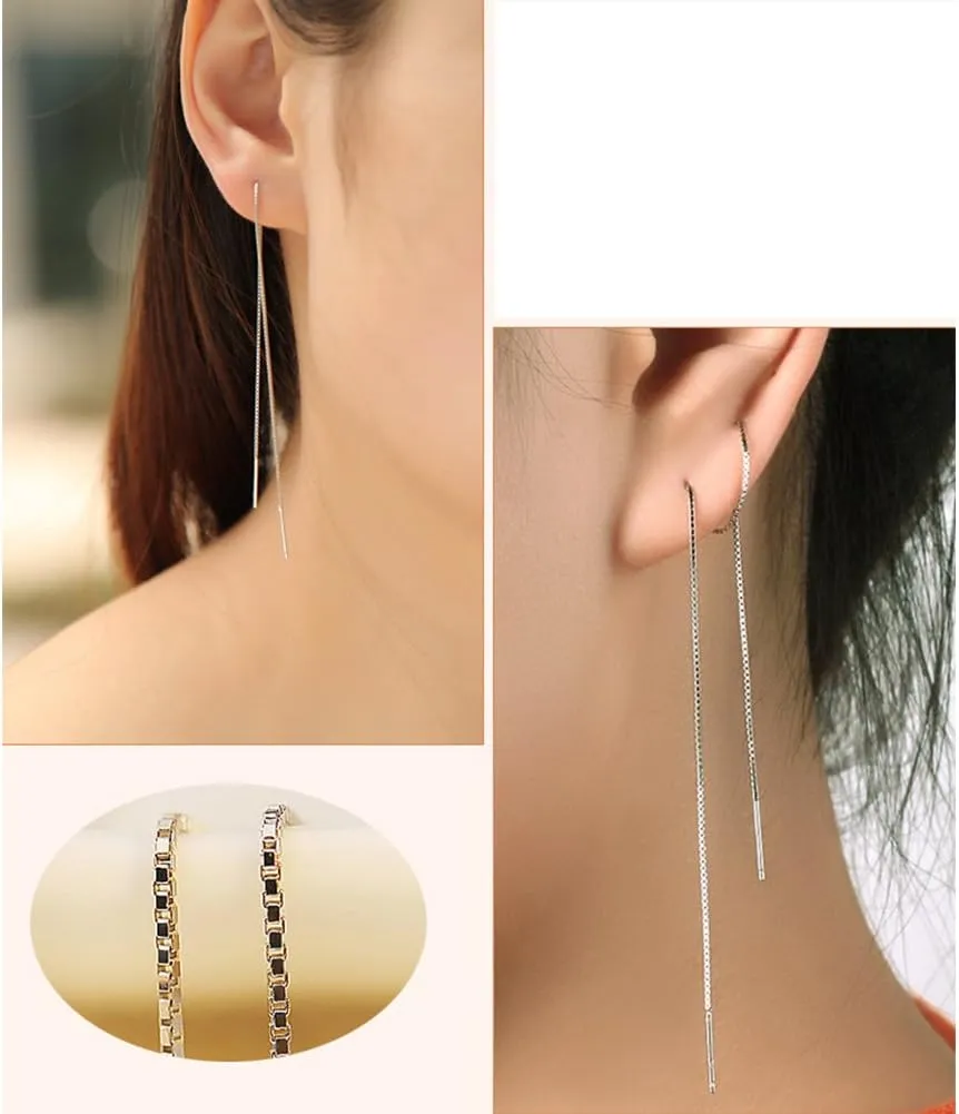 925 Sterling Silver Simple Tassel Threader Drop Bar Party Earrings 6 Lengths
