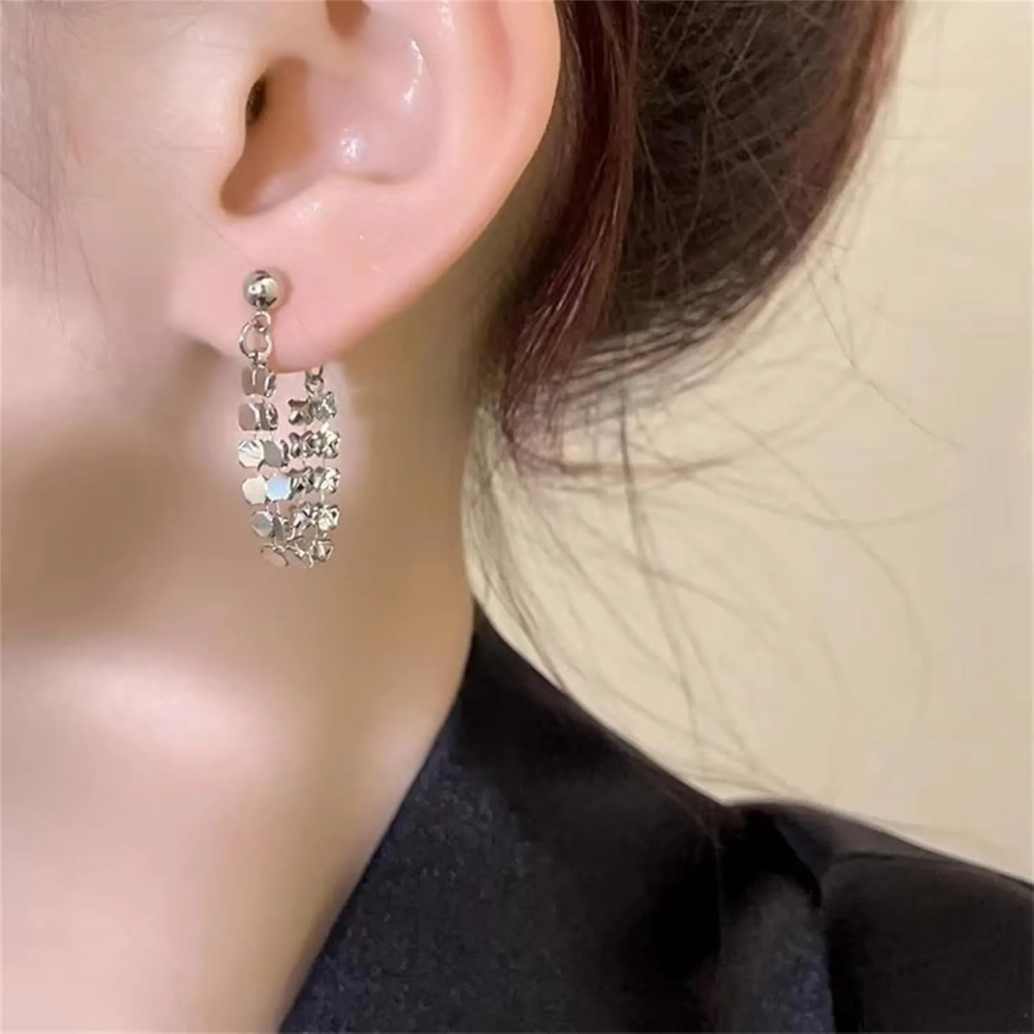 925 Sterling Silver Stud Earrings Minimalist Bar Earrings with Chain Dangle Earrings for Women