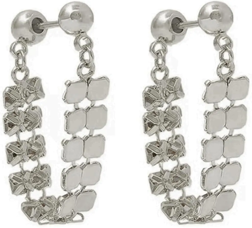 925 Sterling Silver Stud Earrings Minimalist Bar Earrings with Chain Dangle Earrings for Women