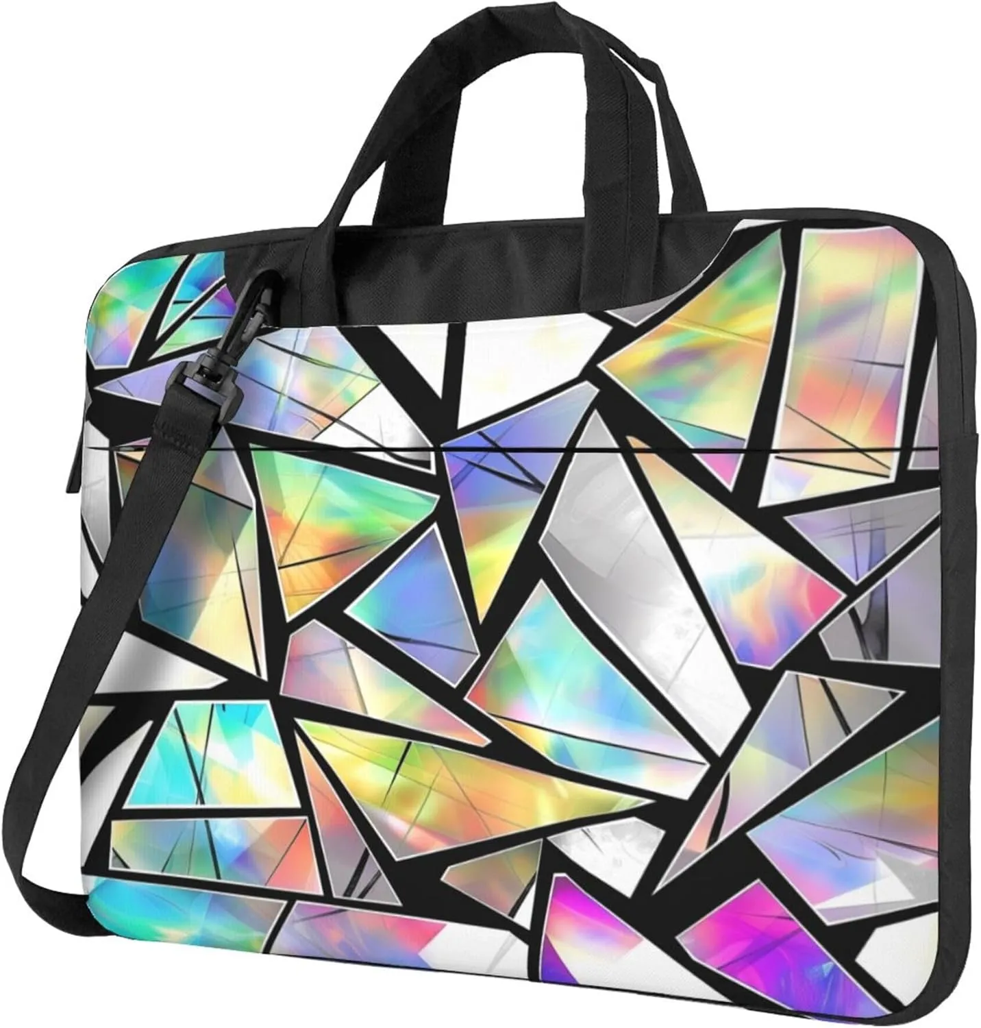 Abstract Geometric Laptop Shoulder Bag for Women, Rainbow Triangle Geometric Pattern Laptop Sleeve Case Computer Bag