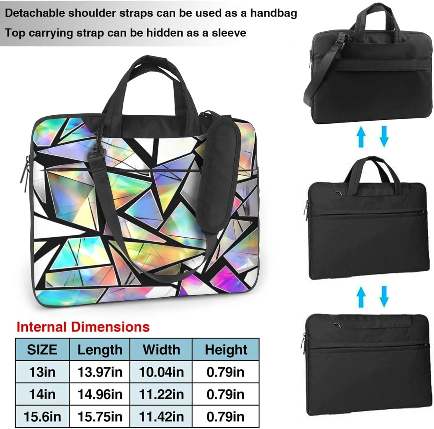 Abstract Geometric Laptop Shoulder Bag for Women, Rainbow Triangle Geometric Pattern Laptop Sleeve Case Computer Bag
