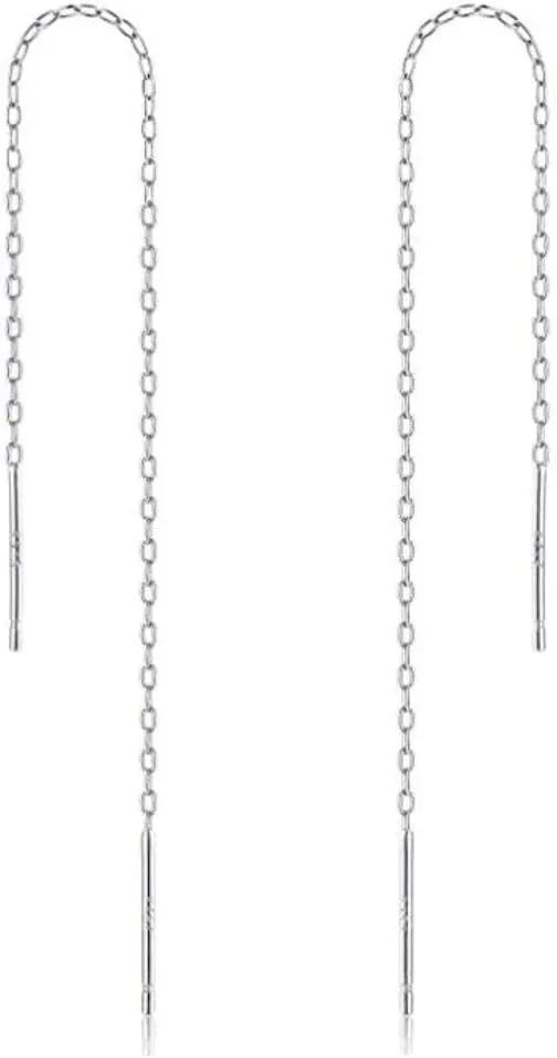 Adabele Authentic 925 Sterling Silver Cute Threader Earrings Long Chain Thin Bar Pin Tassel Drop Hypoallergenic Nickel Free Dainty Women Jewelry