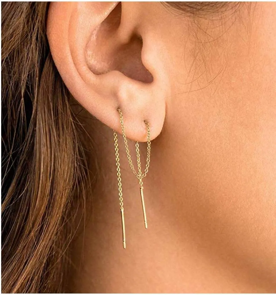 Adabele Authentic 925 Sterling Silver Cute Threader Earrings Long Chain Thin Bar Pin Tassel Drop Hypoallergenic Nickel Free Dainty Women Jewelry