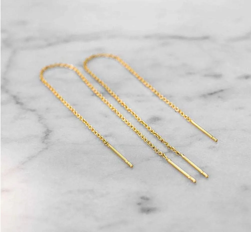 Adabele Authentic 925 Sterling Silver Cute Threader Earrings Long Chain Thin Bar Pin Tassel Drop Hypoallergenic Nickel Free Dainty Women Jewelry