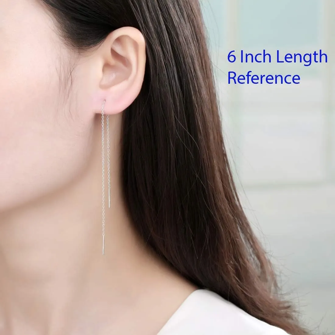 Adabele Authentic 925 Sterling Silver Cute Threader Earrings Long Chain Thin Bar Pin Tassel Drop Hypoallergenic Nickel Free Dainty Women Jewelry