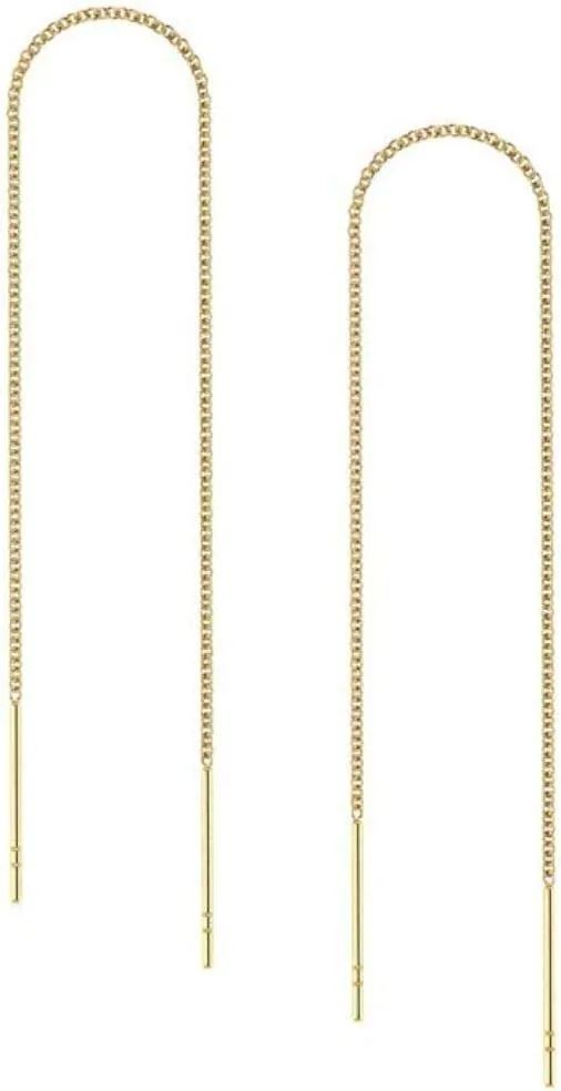 Adabele Authentic 925 Sterling Silver Cute Threader Earrings Long Chain Thin Bar Pin Tassel Drop Hypoallergenic Nickel Free Dainty Women Jewelry