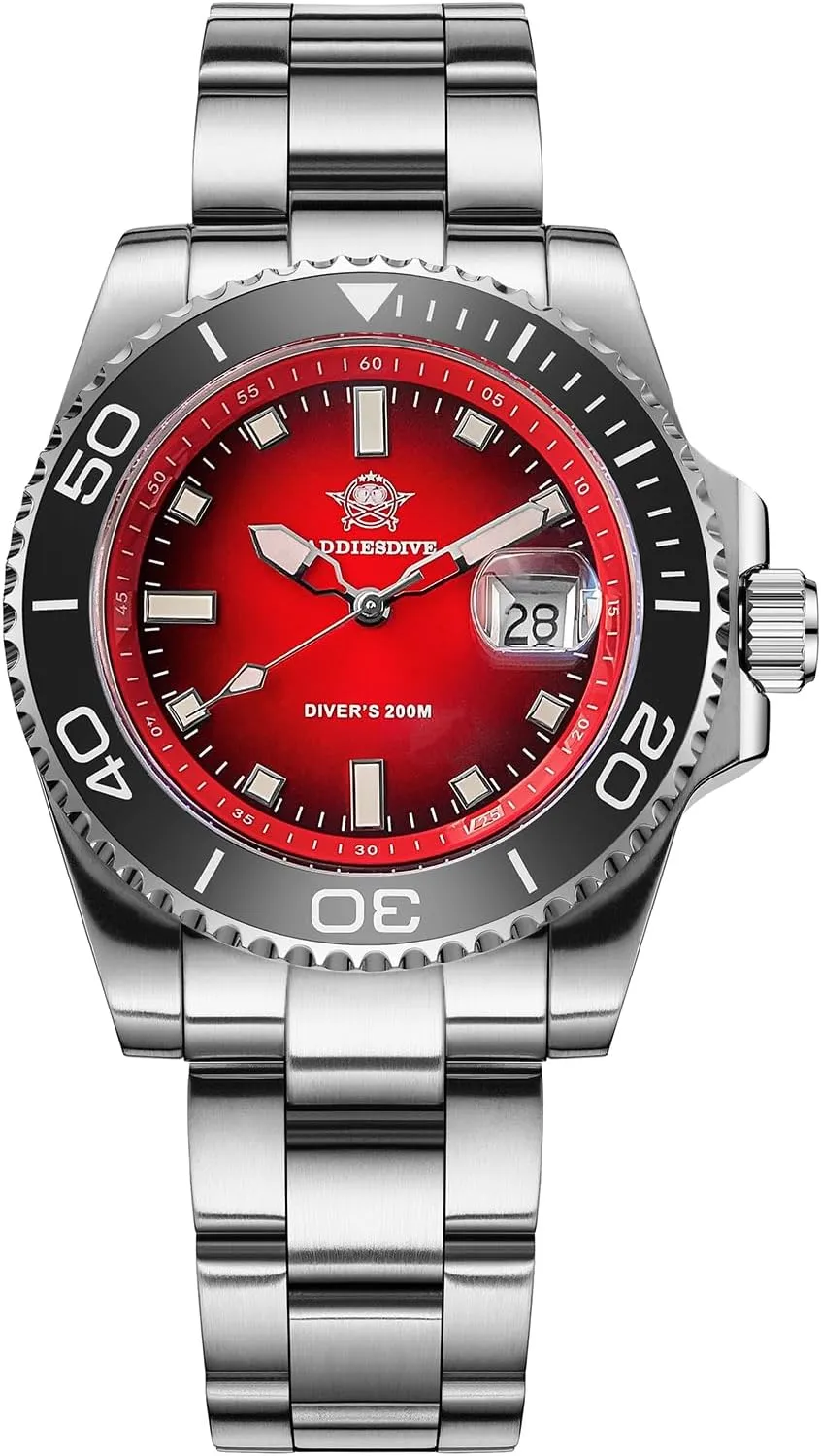ADDIESDIVE 41 MM Mens Dive Watch Quartz Movement Watches for Men Easy to Read Dial 200 M Waterproof BGW9 Luminous Analog Orange/Red/Green/Black Gradient Dial