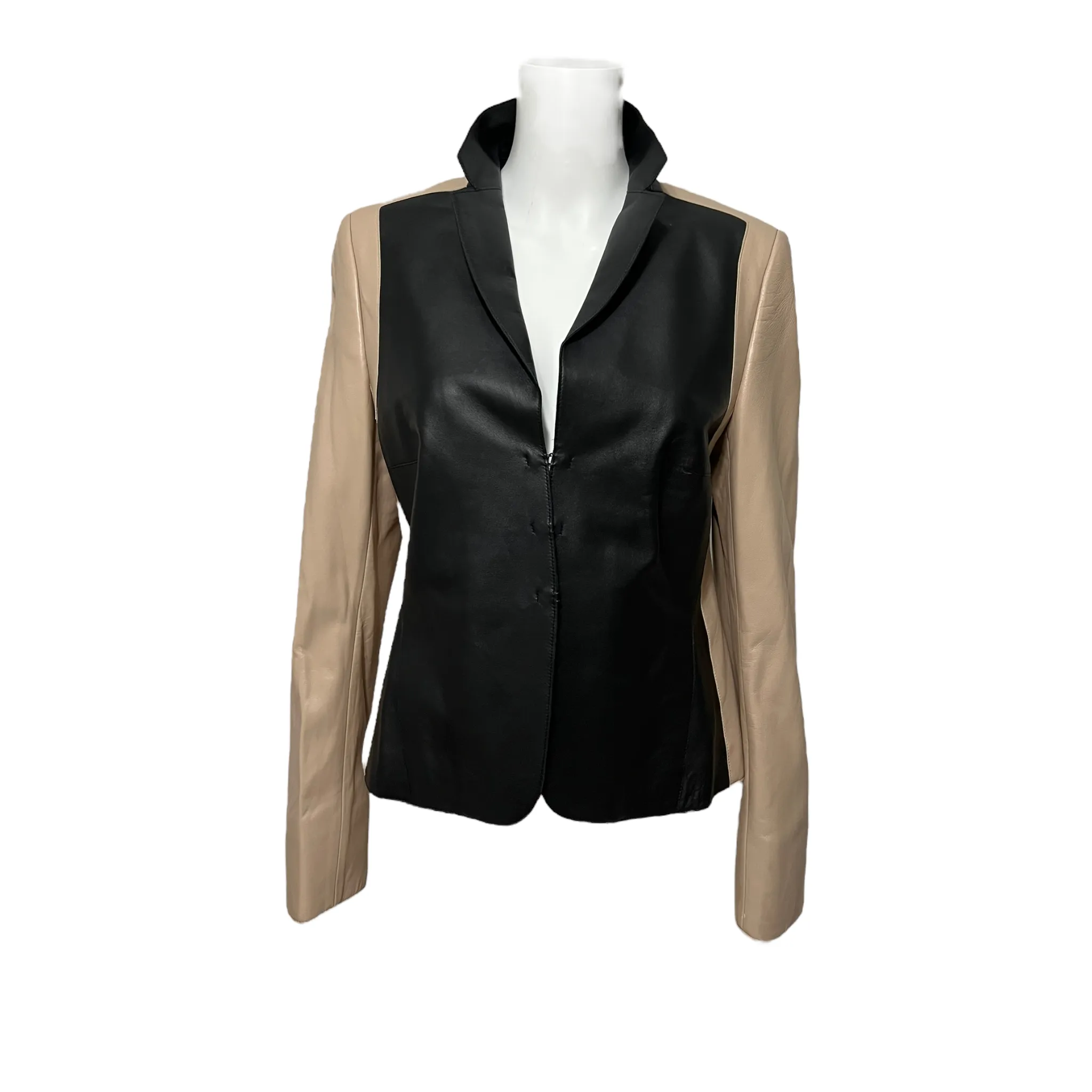 AKRIS PUNTO TWO-TONE NAPPA LEATHER JACKET ZS 10