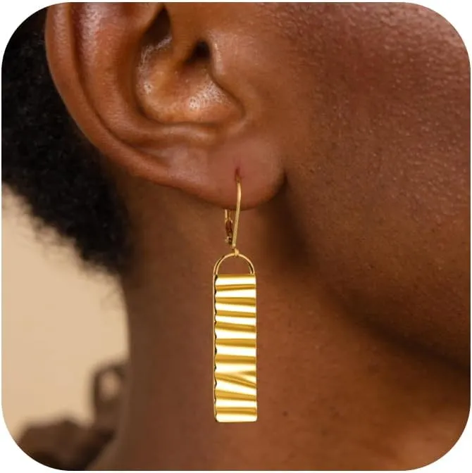 ALEXCRAFT 925 Sterling Silver Dangle Drop Earrings for Women, Hypoallergenic Lightweight Trendy Sterling Silver French Hook Leverback Earrings Long Hammer Bar Drop Earing for Women Statement Jewelry