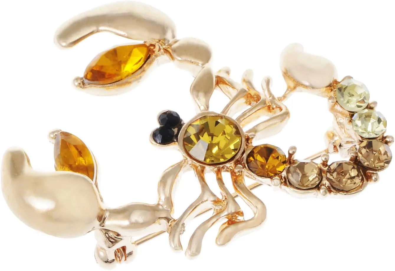 Alilang Golden Toned Crystal Rhinestone Scorpion Insect Lobster Novelty Cartoon Animal Brooch Pin