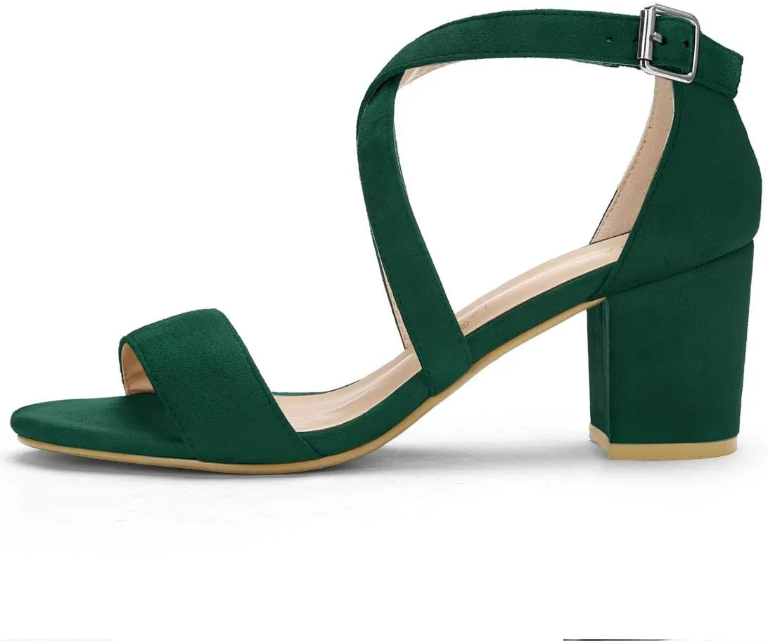 Allegra K Women's Crisscross Ankle Strap Block Heel Sandals