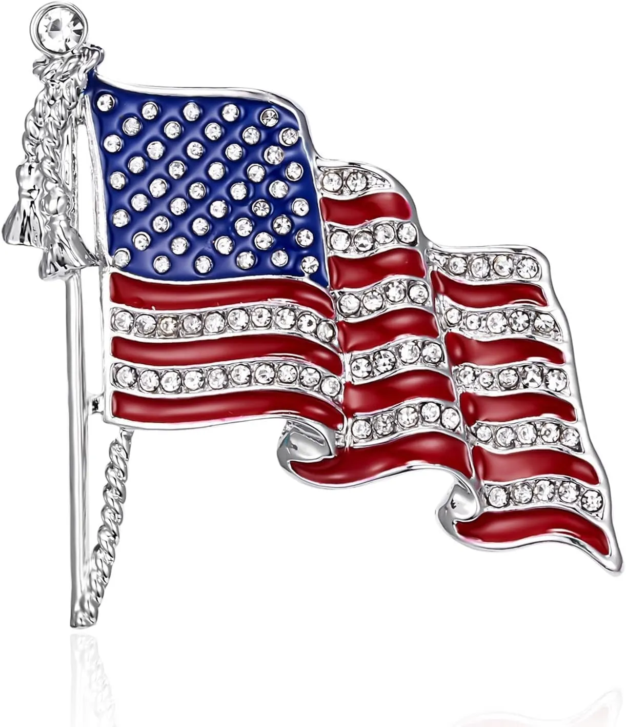 American Flag Pin, Waving USA Flag Pins, Rhinestone Brooch Pins for Hats, Backpacks, Clothes, Patriotic Jewelry, Blue, Red, White