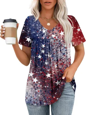 American Flag Shirt Women Patriotic T-Shirt 4th of July Independence Day Graphic Tees Shirts USA Flag Tee Tops