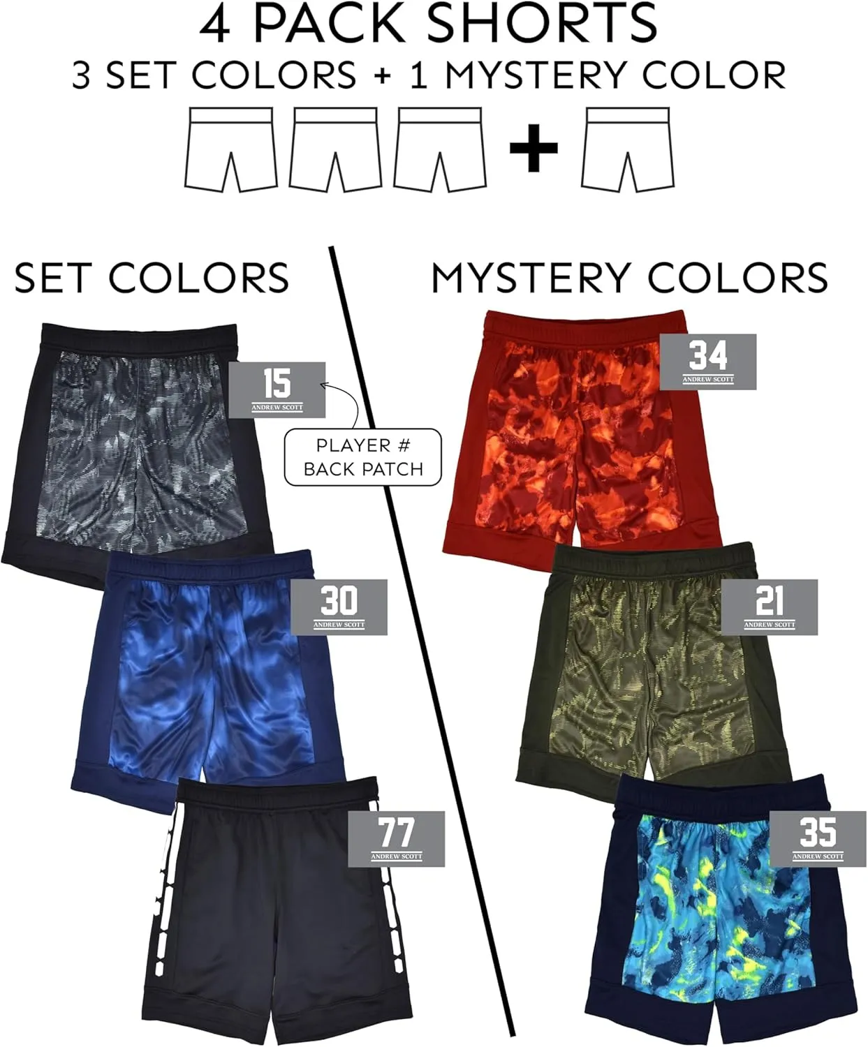 Andrew Scott Boys Active Performance & Mesh Style Basketball Sport Shorts - Multi Packs