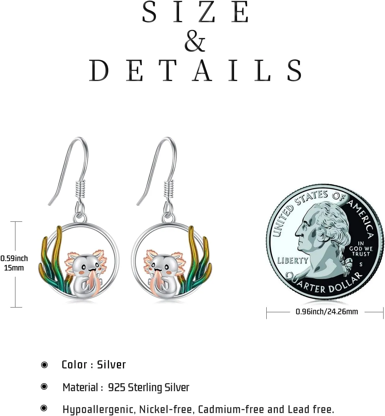 Animal Earrings 925 Sterling Silver Chicken/Bee/Axolotl Dangle Drop Earrings for Animal Lovers Women
