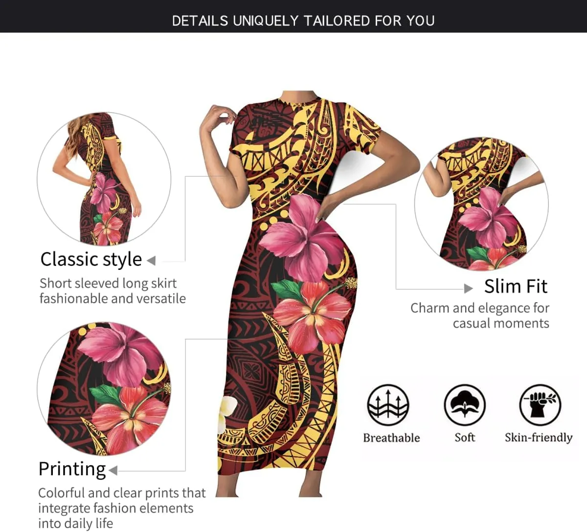 Aztec High Waist Midi Skirt Traditional Tribal Patterns Long Dress Short Sleeve Women Plus Size Crew Neck Dress