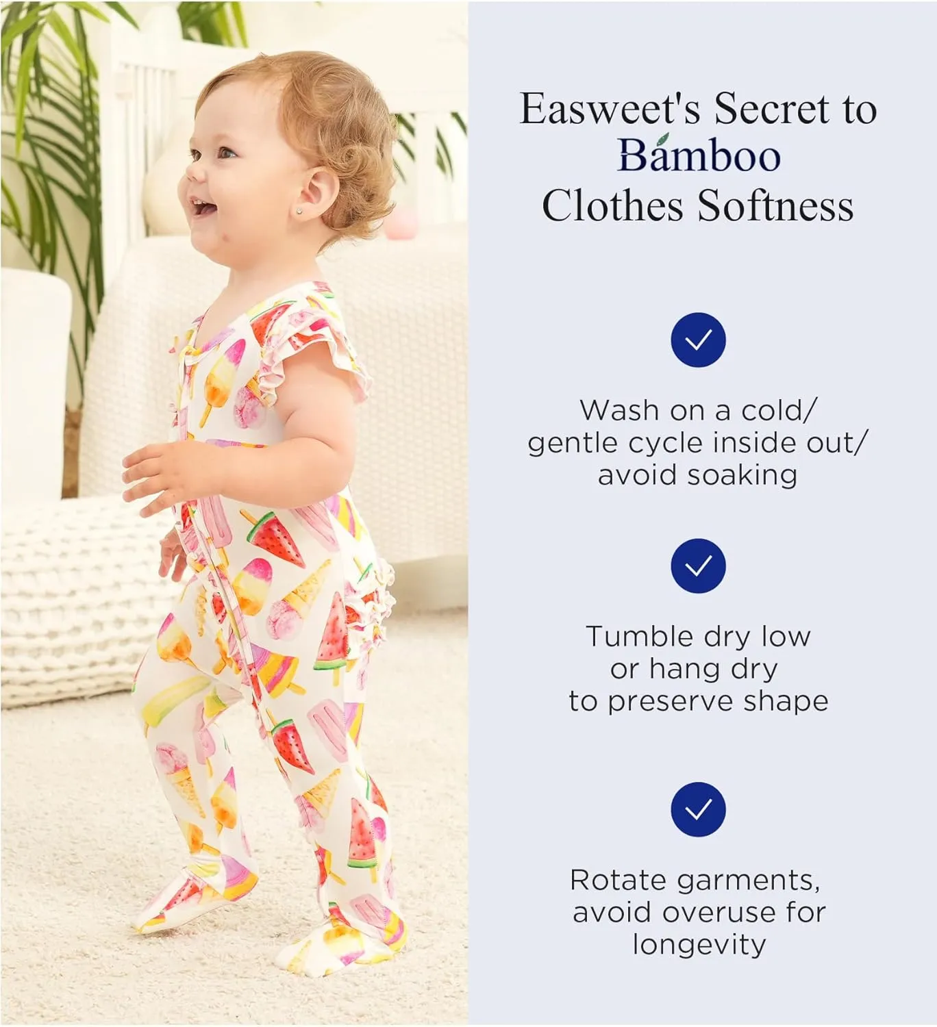 Baby Girl Bamboo Viscose Ruffle Romper Zipper Jumpsuit, Footless, Cap Sleeve Infant Clothes