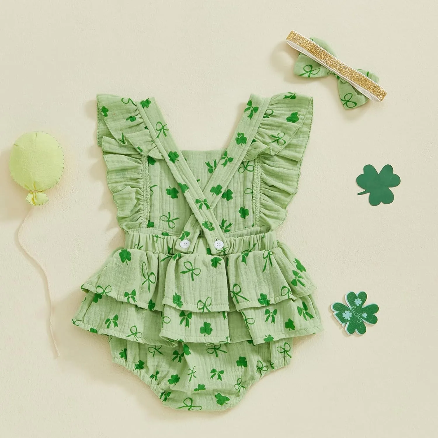 Baby Girls Flutter Sleeve Ruffles Layered Romper Dress Cute Patterns Printed Holiday Outfit with Headband