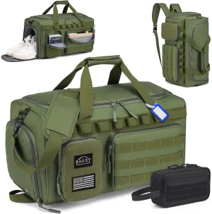 BAGZY Tactical Gym Bags for Men 3 In 1 Travel Duffle Bag 40L with Shoe Compartment Travel Backpack Fitness Weekender Deployment with 1pcs Tactical Toiletry Bag Green