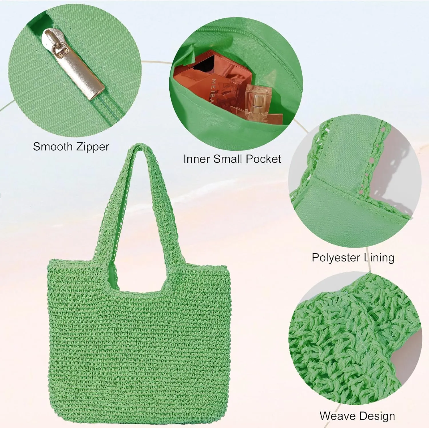 Beach Bags for Women - Summer Soft Large Woven Shoulder Purse Handbag, Beach Tote Straw Bag for Summer Vacation