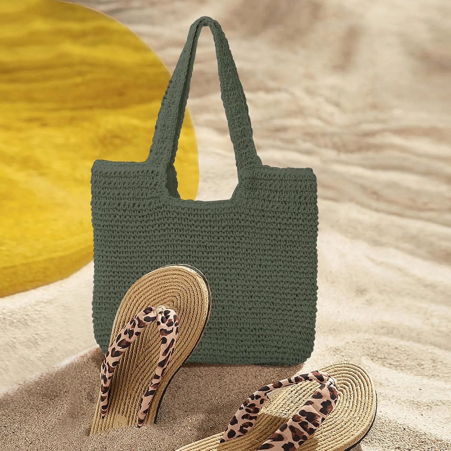 Beach Bags for Women - Summer Soft Large Woven Shoulder Purse Handbag, Beach Tote Straw Bag for Summer Vacation