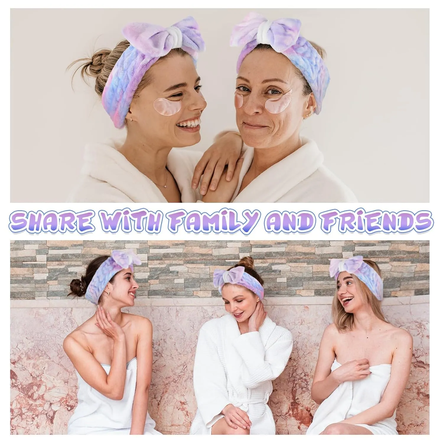 BESARME 3-Piece Face Wash Set - Headband & Wristband, Spa Towel Headband for Women's Skin Care (Gradient Purple)