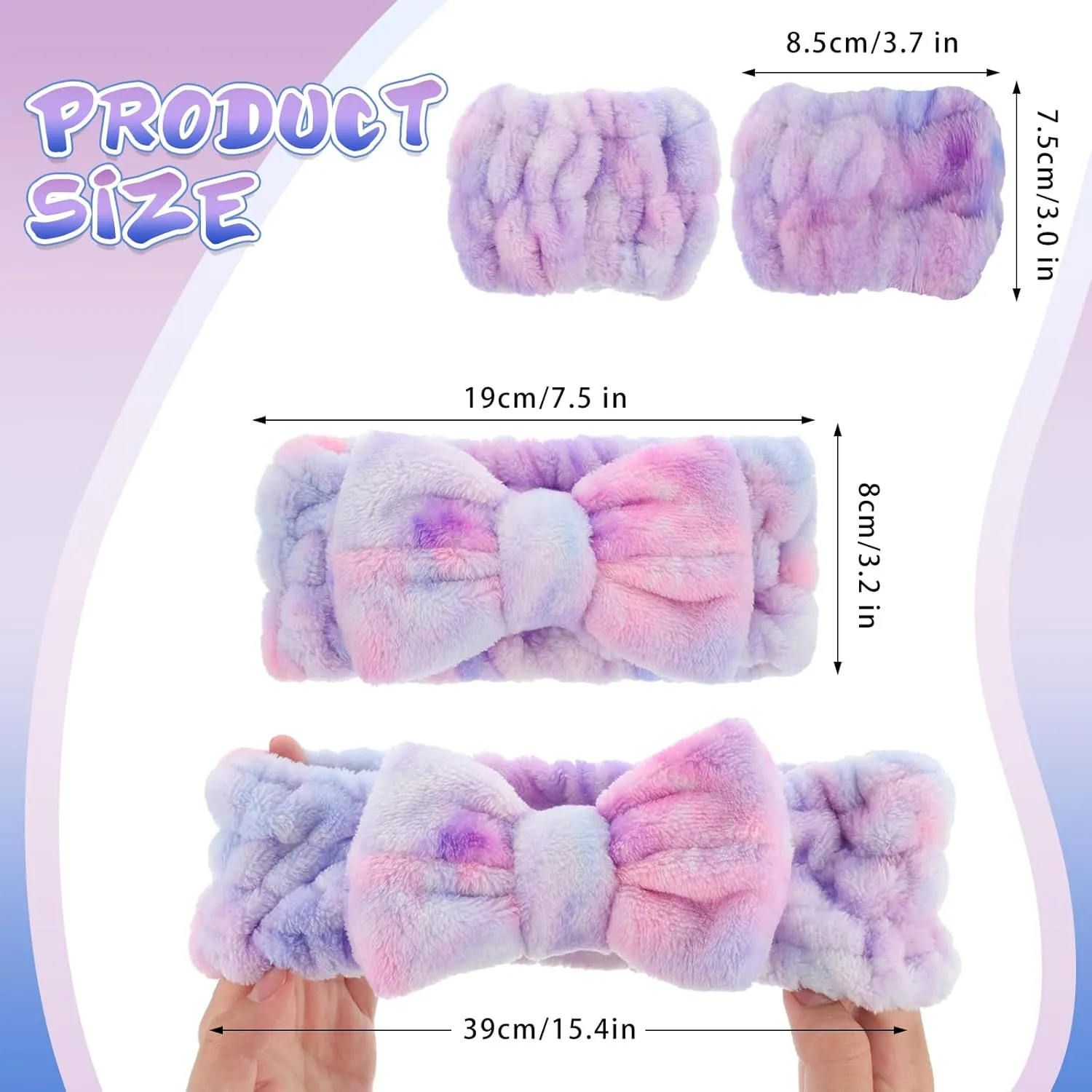 BESARME 3-Piece Face Wash Set - Headband & Wristband, Spa Towel Headband for Women's Skin Care (Gradient Purple)