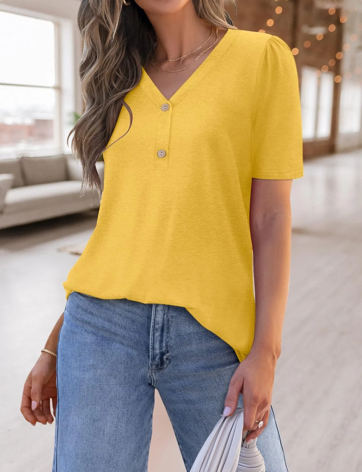 BETTE BOUTIK Womens Summer Shirts Short Sleeve V Neck Tunic Tops Casual Fashion Blouses