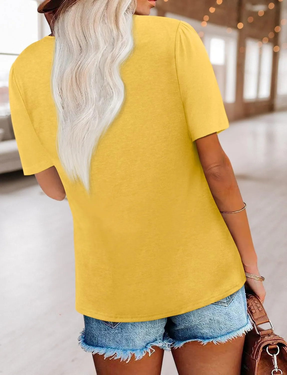 BETTE BOUTIK Womens Summer Shirts Short Sleeve V Neck Tunic Tops Casual Fashion Blouses