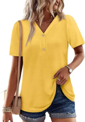 BETTE BOUTIK Womens Summer Shirts Short Sleeve V Neck Tunic Tops Casual Fashion Blouses